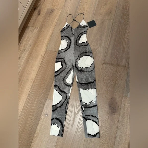 NWT Norma Kamali Fara slip Catsuit Gray tie dye Jumpsuit - Picture 2 of 5